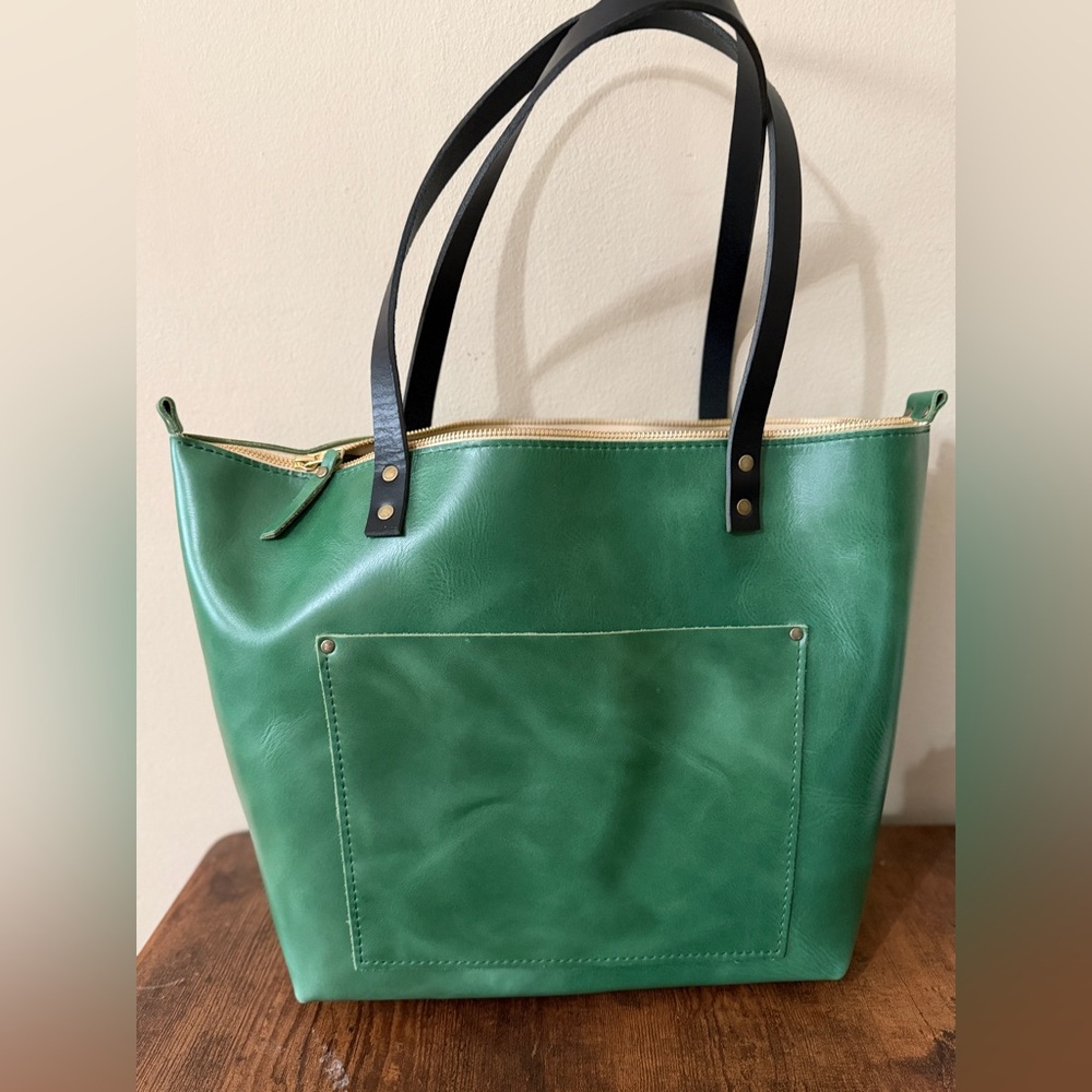Portland Leather Cowboy Mint Leather Tote Bag Large Zip